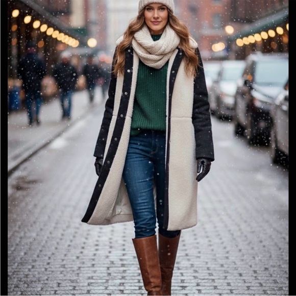 Madewell McClancy Sherpa Two-tone Long Coat‎ XXL black white - Picture 5 of 10